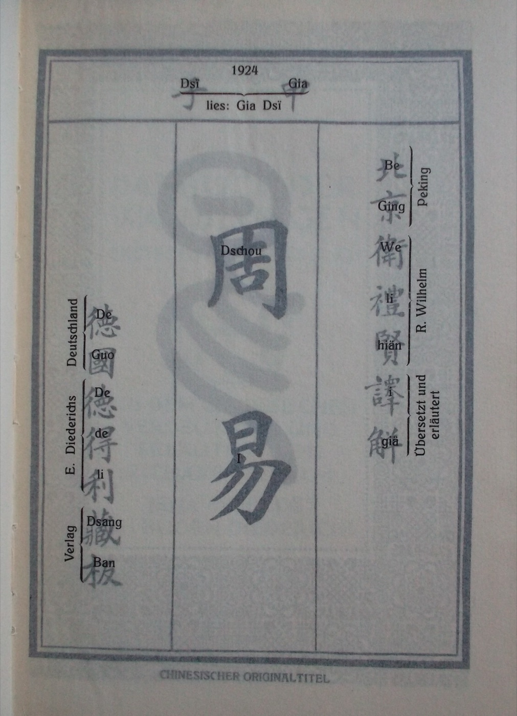 1924 年《易經》譯本的對照註記頁